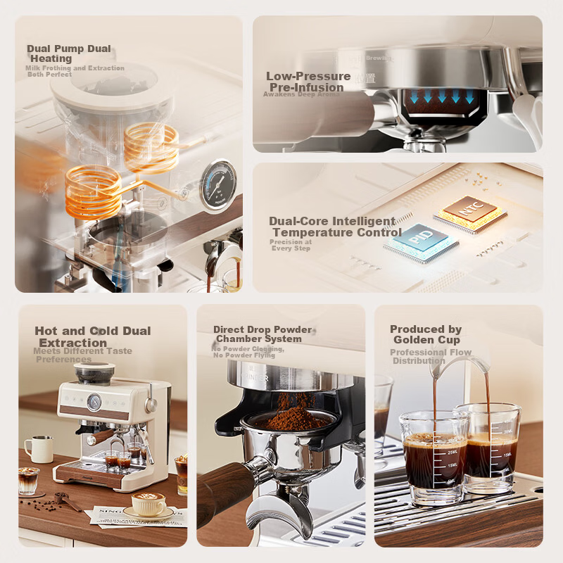 AEOMJK Aimo Ke Dual Boiler Dual Pump Hot and Cold Dual Extraction Coffee Machine Commercial 58MM Extraction Port Heating Extraction and Milk Frothing CM7020A