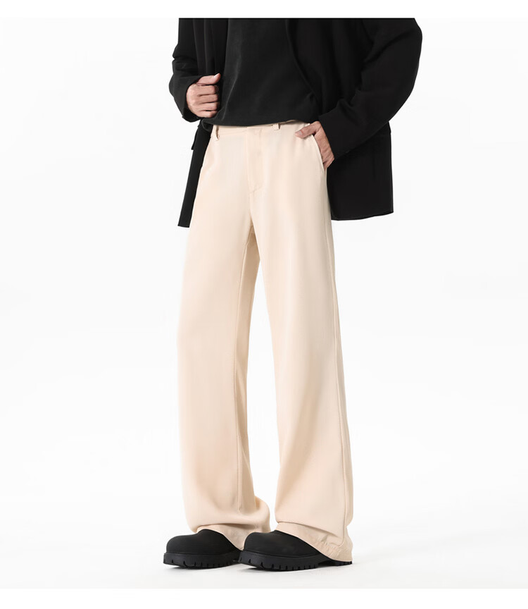 Dingfengbaoluo Men's Summer Loose Lightweight Straight-Leg High-End Feel Slight Flare Casual Suit Pants DBY68 Black XL 14