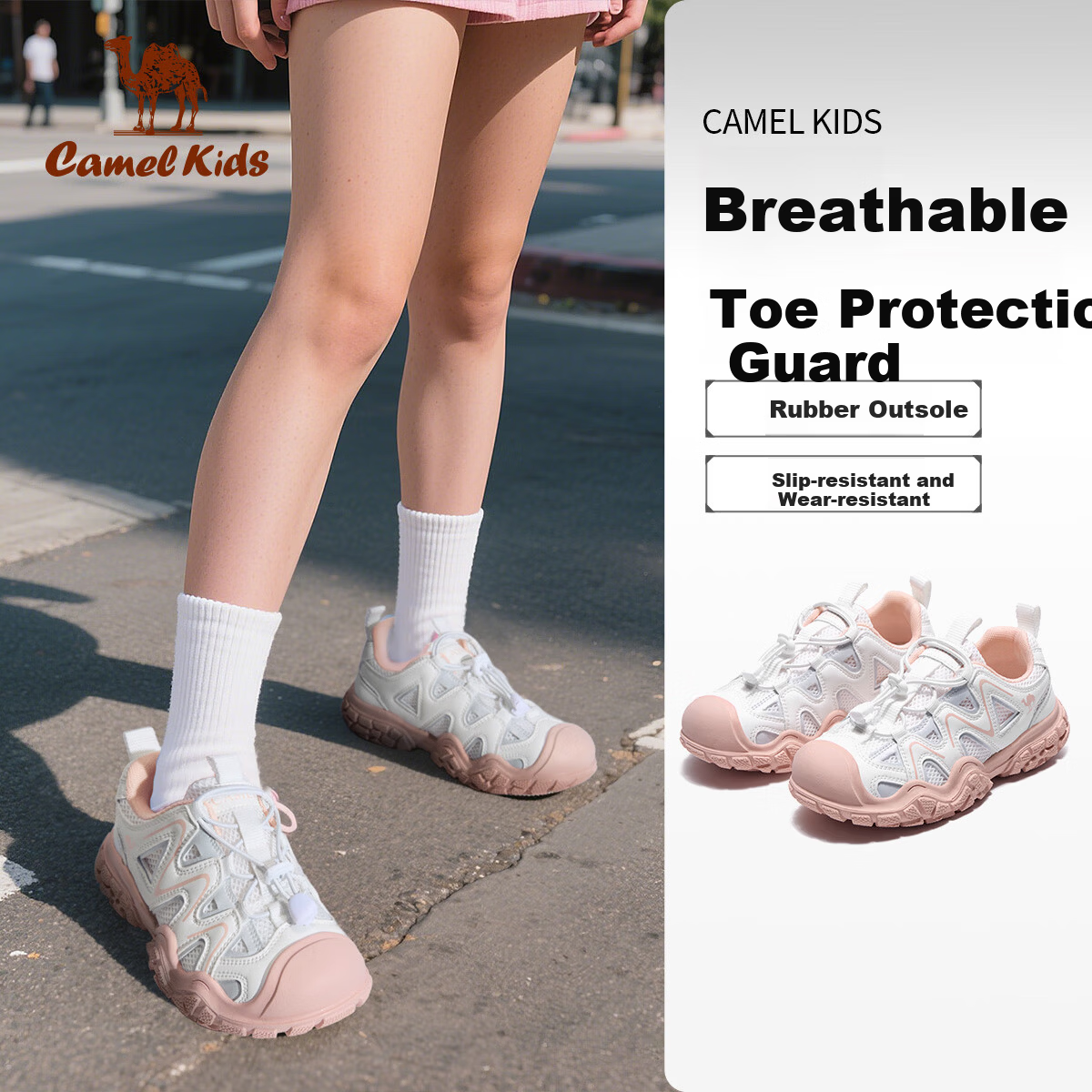 Camel Kids Hiking Shoes Spring Summer Creek Shoes Cute Outdoor Non-slip Toe Protection Sandals for Older Children Parent-Child Style