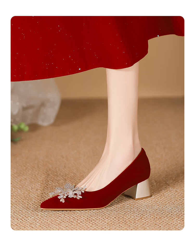 ZHR Valentine's Day Women's High Heels Bride Stiletto Wedding Shoes with Rhinestones and Pearls K312 Red Size 38 16