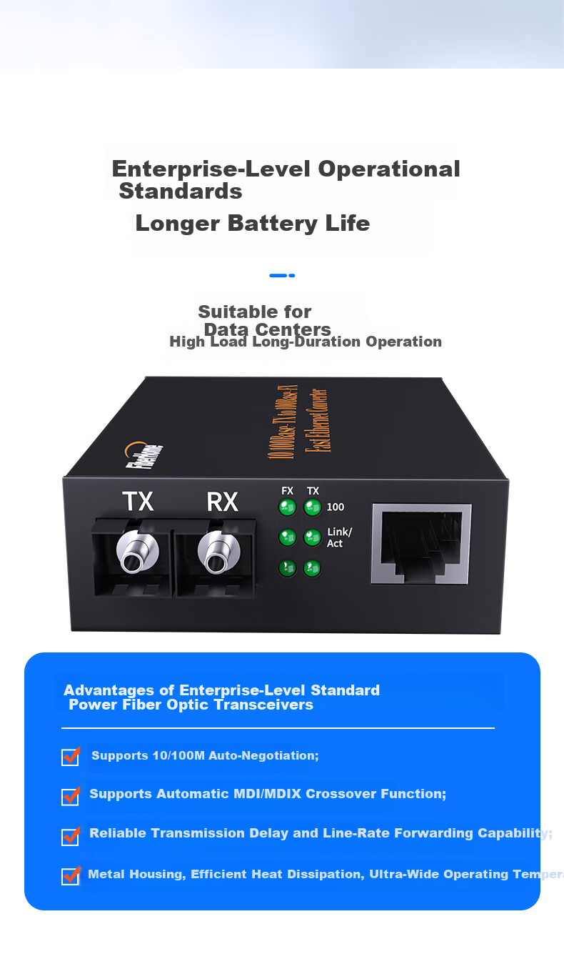 FiberHome Enterprise Grade Fiber Optic Transceiver 100Mbps Single Mode Dual Fiber 20km Optical Converter SC Interface OL100CL-02B 2