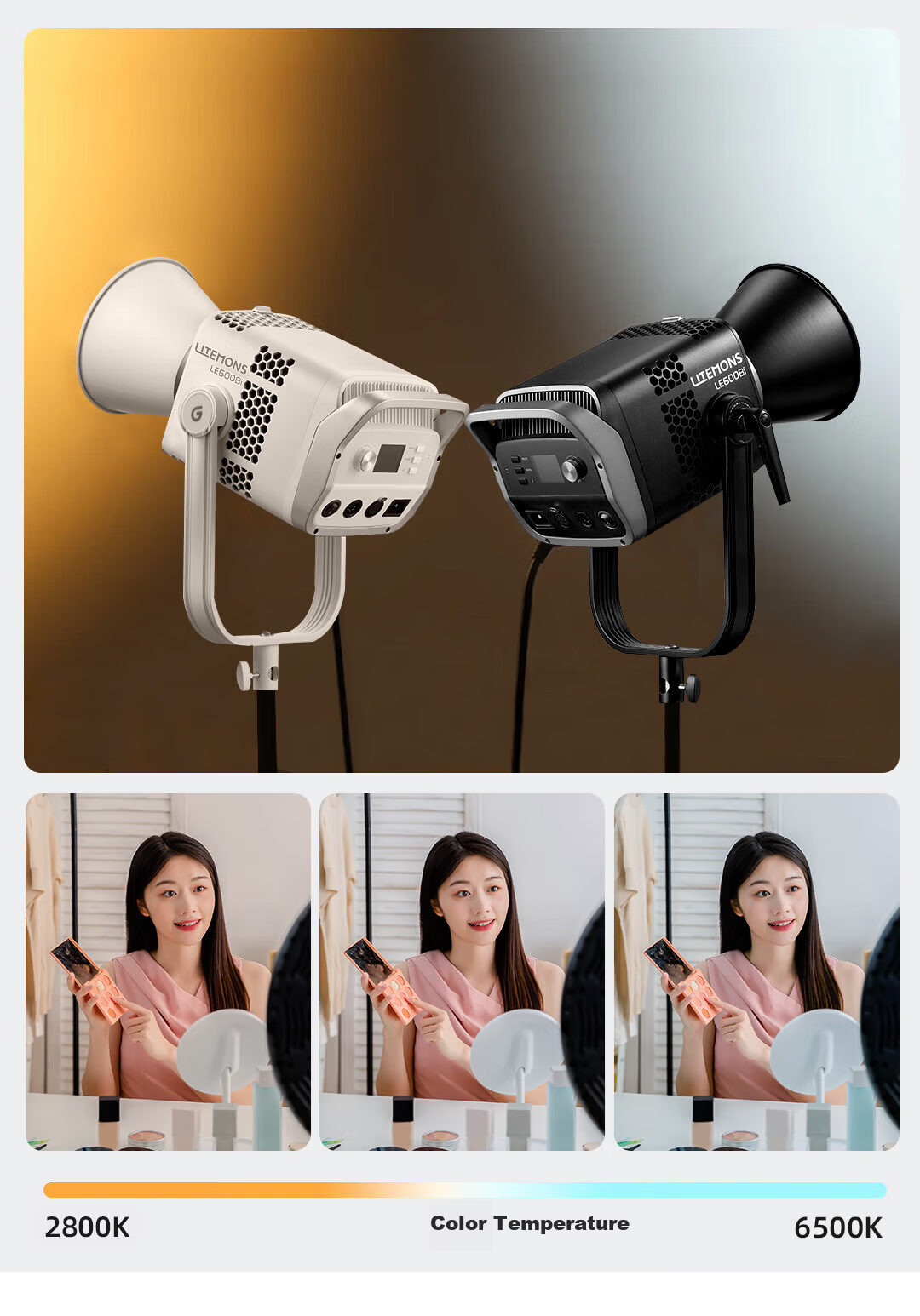 Godox LE600Bi Professional Live Streaming LED Fill Light Bi-Color Photography Video Continuous Light White Version 5