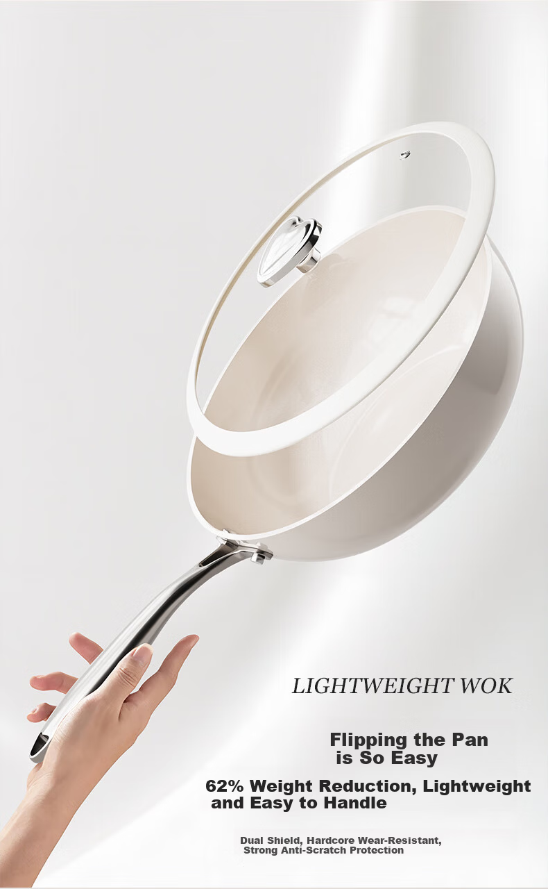 Xingmengxiang NEW DREAM Pebble Non-Stick Coating-Free Ceramic Wok 28cm for Gas Stove and Induction Cooker 11