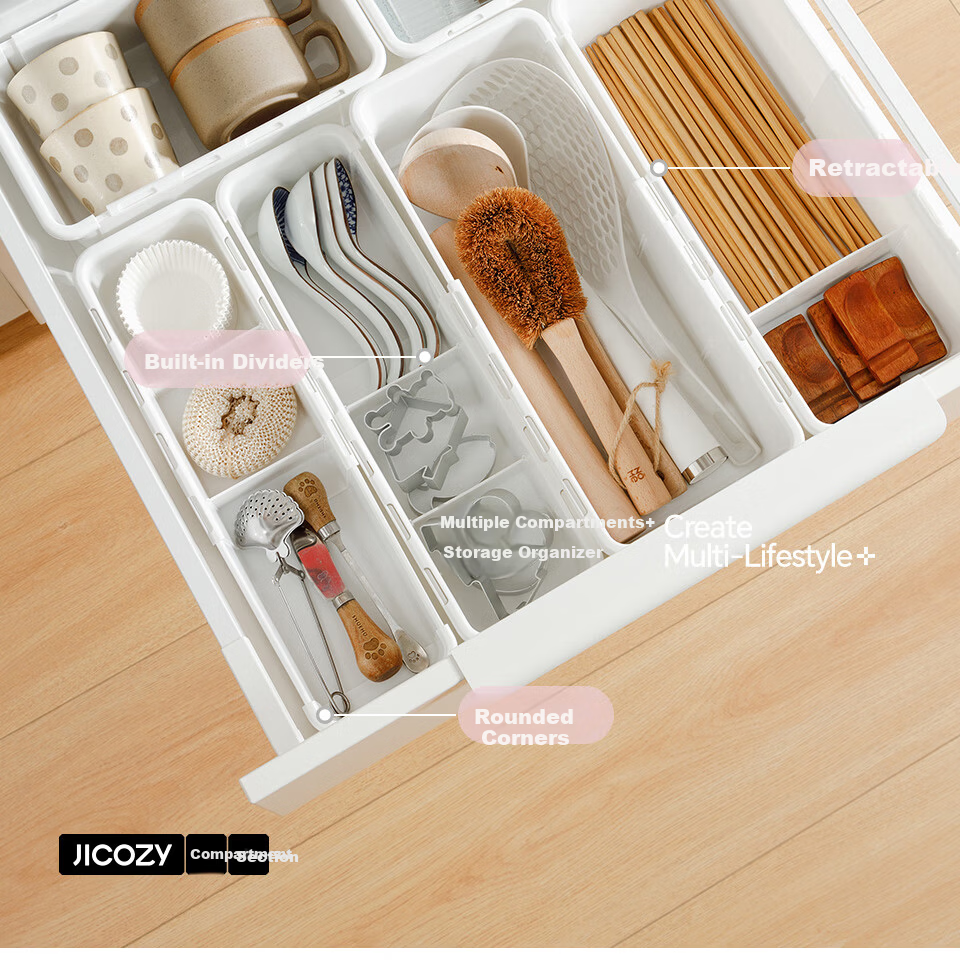 Jicang Extendable Drawer Storage Box, Desktop Organizer, Right-Angled Miscellaneous Office Stationery Storage Box, Sorting Container 3
