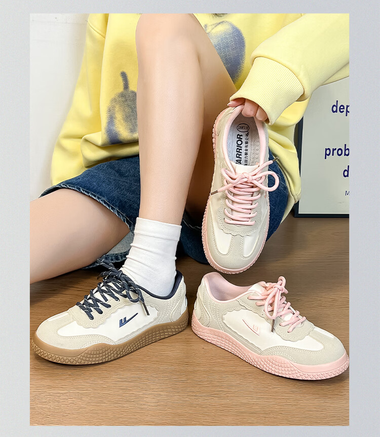 Warrior Training Shoes Versatile College Style Women's Fashion White Sneakers 818 Beige/Grey/Dark Blue Size 35 15