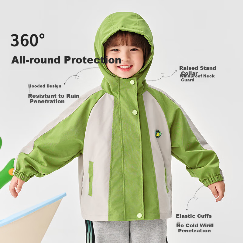 Badibadi Spring and Autumn Baby Toddler Hooded Jacket Unisex Outdoor Colorblock Top Mountain Green 120