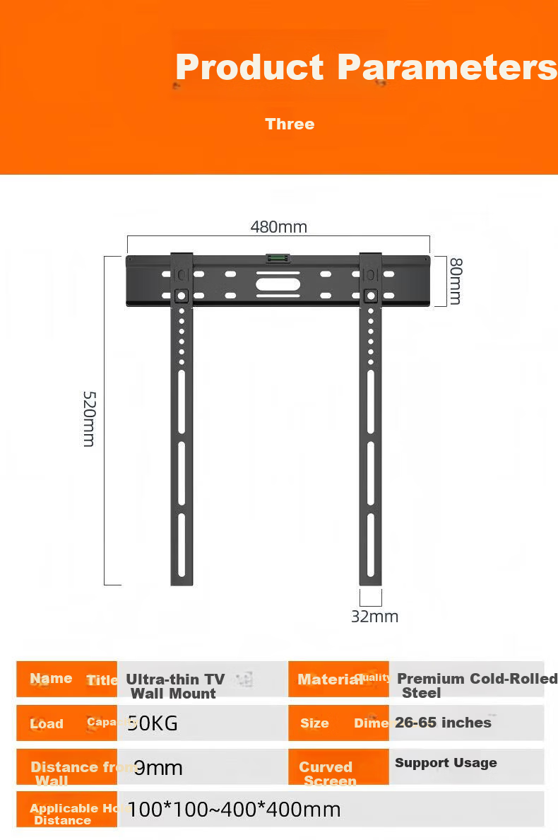 Beishi 42-75 Inch Ultra-Thin TV Wall Mount Fixed Bracket Universal TV Stand 9MM Wall Distance 3