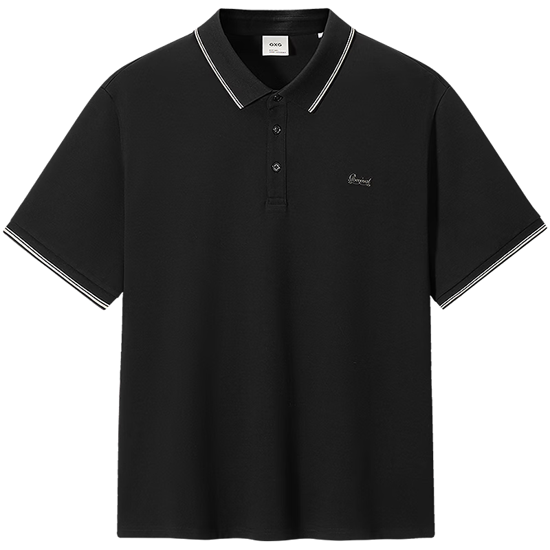 GXGGXG Men's Black Commuter Polo Shirt, Men's Turn-down Collar Short Sleeve T-Shirt, Black, 170/M