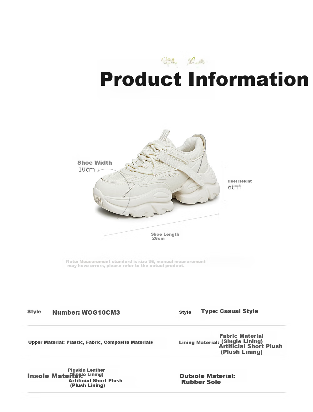 TATA Bubble Cream White Dad Sneakers Height Increasing Casual Shoes Thick Sole Versatile Sports Shoes AM5 Off-White (Single) Size 36 9