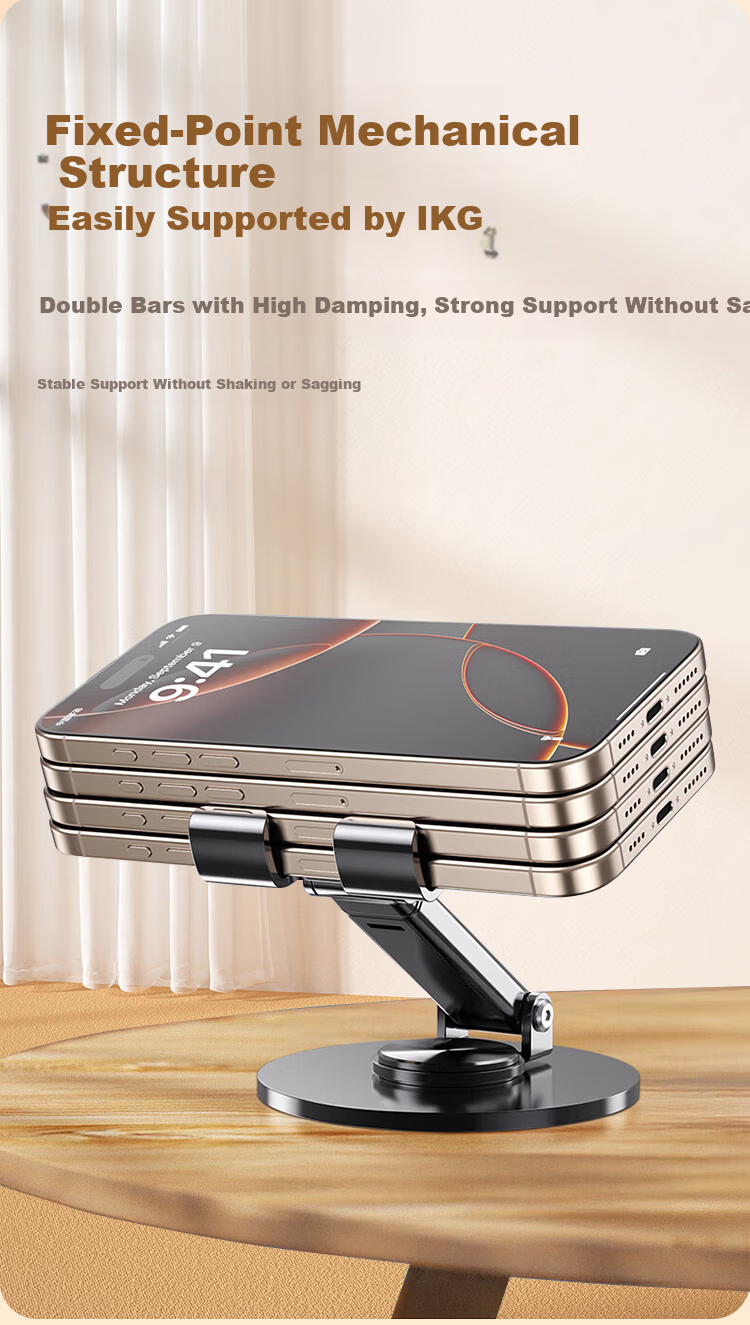 Kewo Adjustable Carbon Steel Mobile Phone Stand Desktop iPad Tablet Holder Bedside Lazy Stand Metal Live Streaming Multi-Functional Foldable Portable 360° Rotatable 14