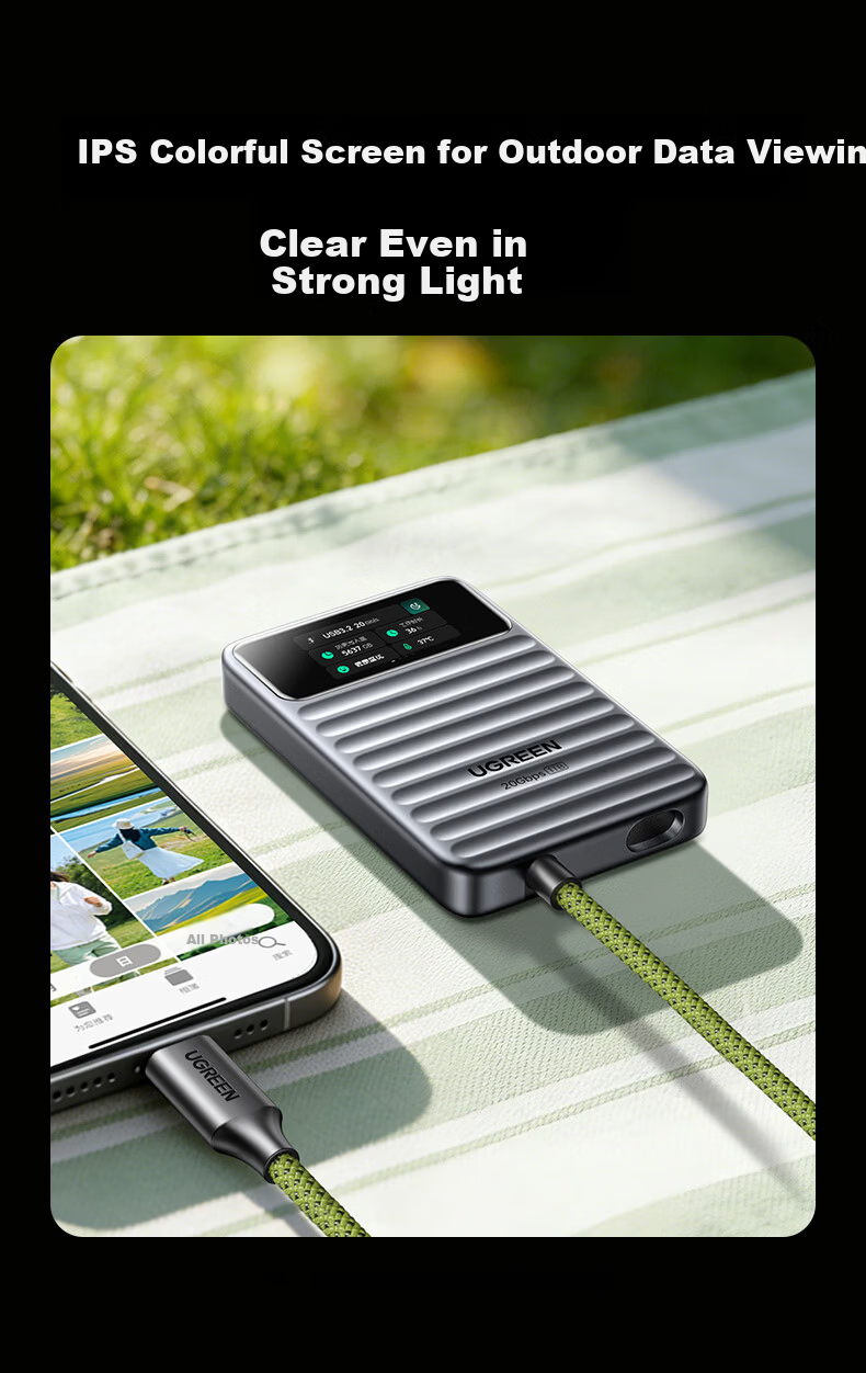 UGREEN Go20 Smart Display Edition 1TB Portable SSD (PSSD) High-Speed 2000MB/s Transfer Compatible with Thunderbolt 4/3 Type-C Integrated Built-in Data Cable 7