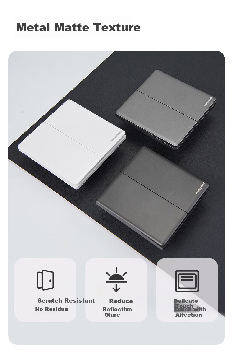 Honeywell Switch Socket Panel Four-Gang Single-Control 86-Type Ultra-Thin Frameless Skin-Friendly Wall Switch A8 Matte Black 4