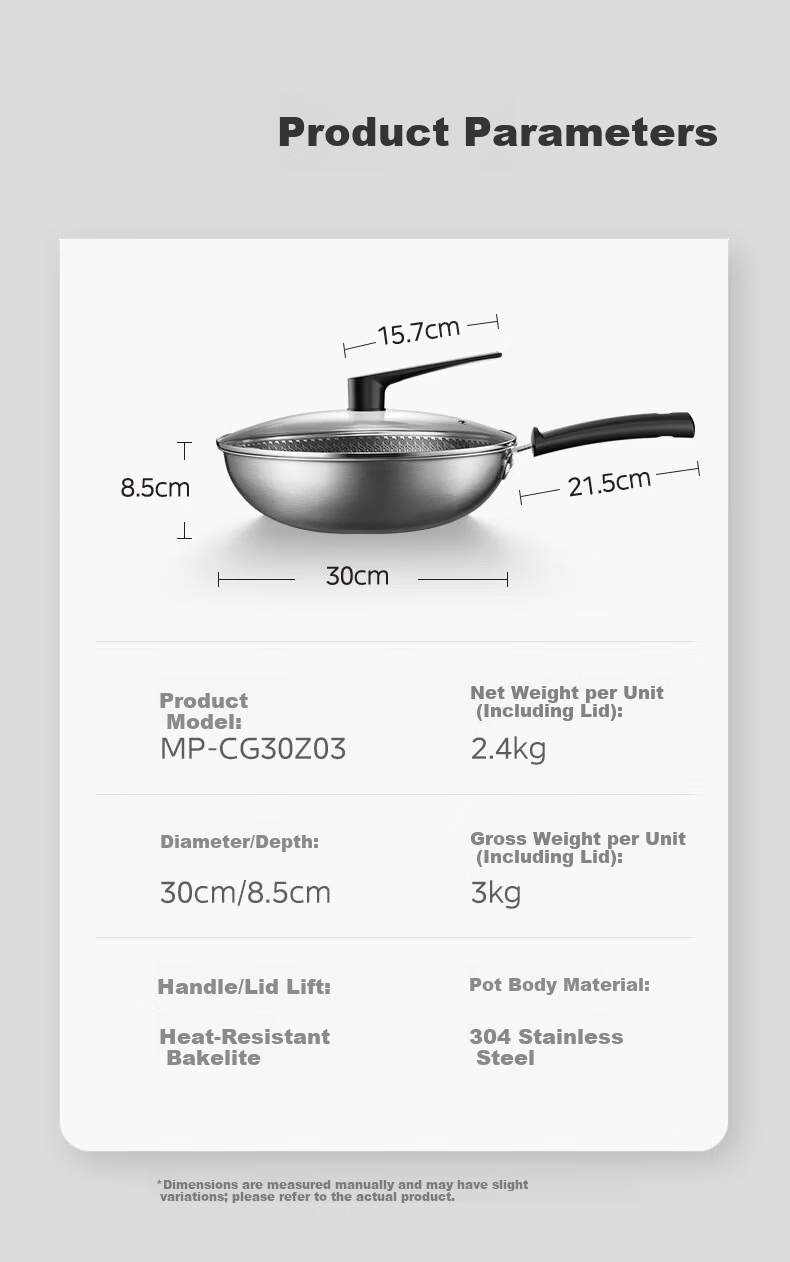 Midea Non-Stick Wok, Cooking Pan, 304 Stainless Steel Flat Bottom Pan, Ceramic, Zero Fluorine Snowflake Pattern, Compatible with Induction Cooker 9