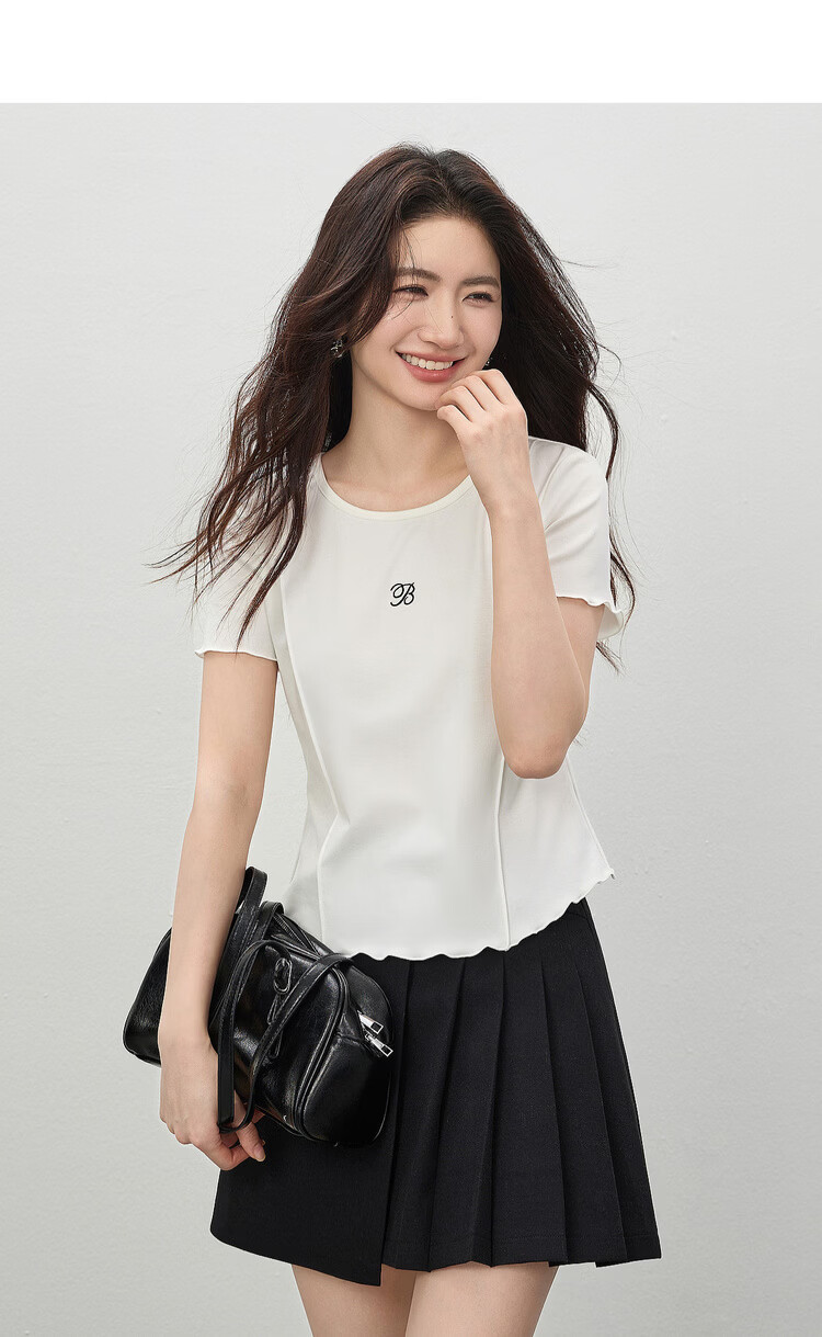 Shangdu Bilai Laisai Erl Cotton Cool Feeling Women's Summer Casual Round Neck Letter Embroidered T-Shirt Elegant Wave Edge Slim Fit Inner Wear 3