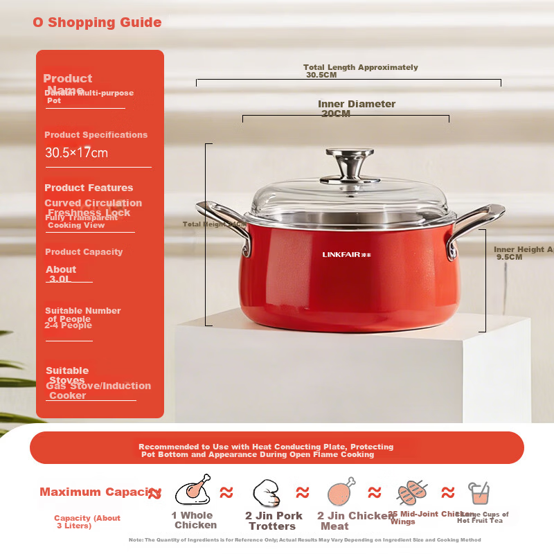 LINKFAIR 316L Stainless Steel Soup Pot Small Stew Pot Household Noodle Pot Compatible with Induction Cooker and Gas Stove
