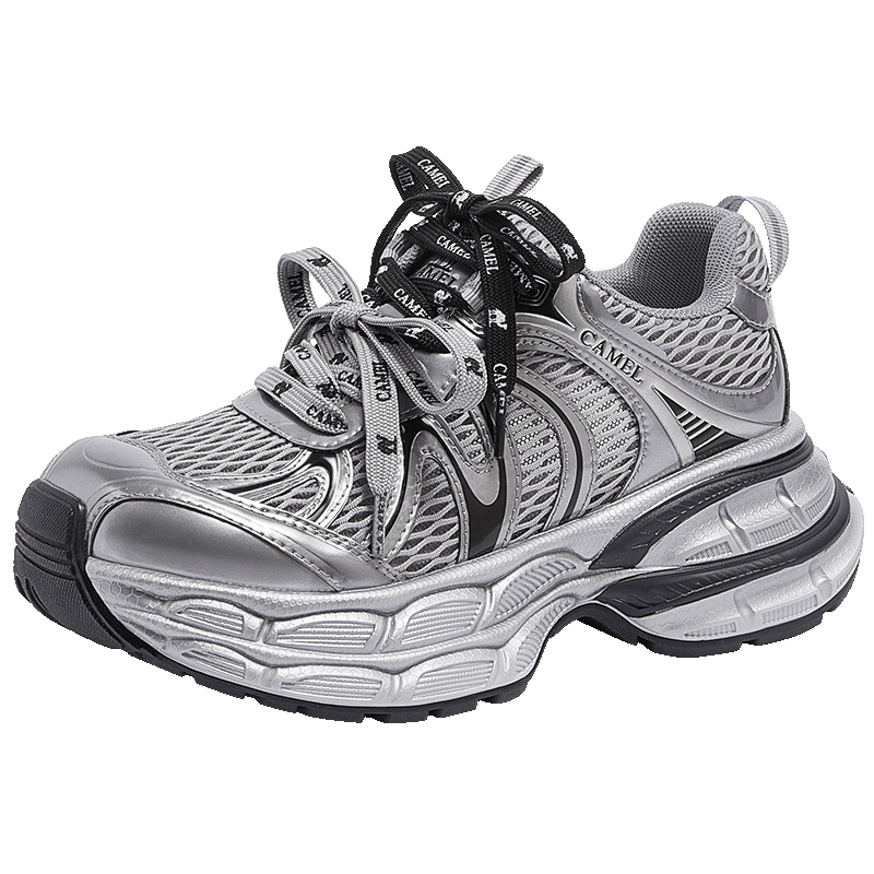 CAMEL Silver Moon 2nd Generation Women's Breathable Height-Increasing Casual Dad Sneakers L25A283148W Gray/Silver/Black (Mesh) Size 35