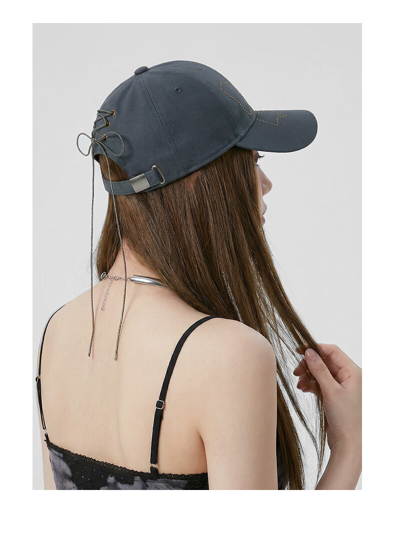 CACUSS Women's Baseball Cap Butterfly Rhinestone Cotton Soft Top Face Slimming Adjustable Strap Dark Gray 3