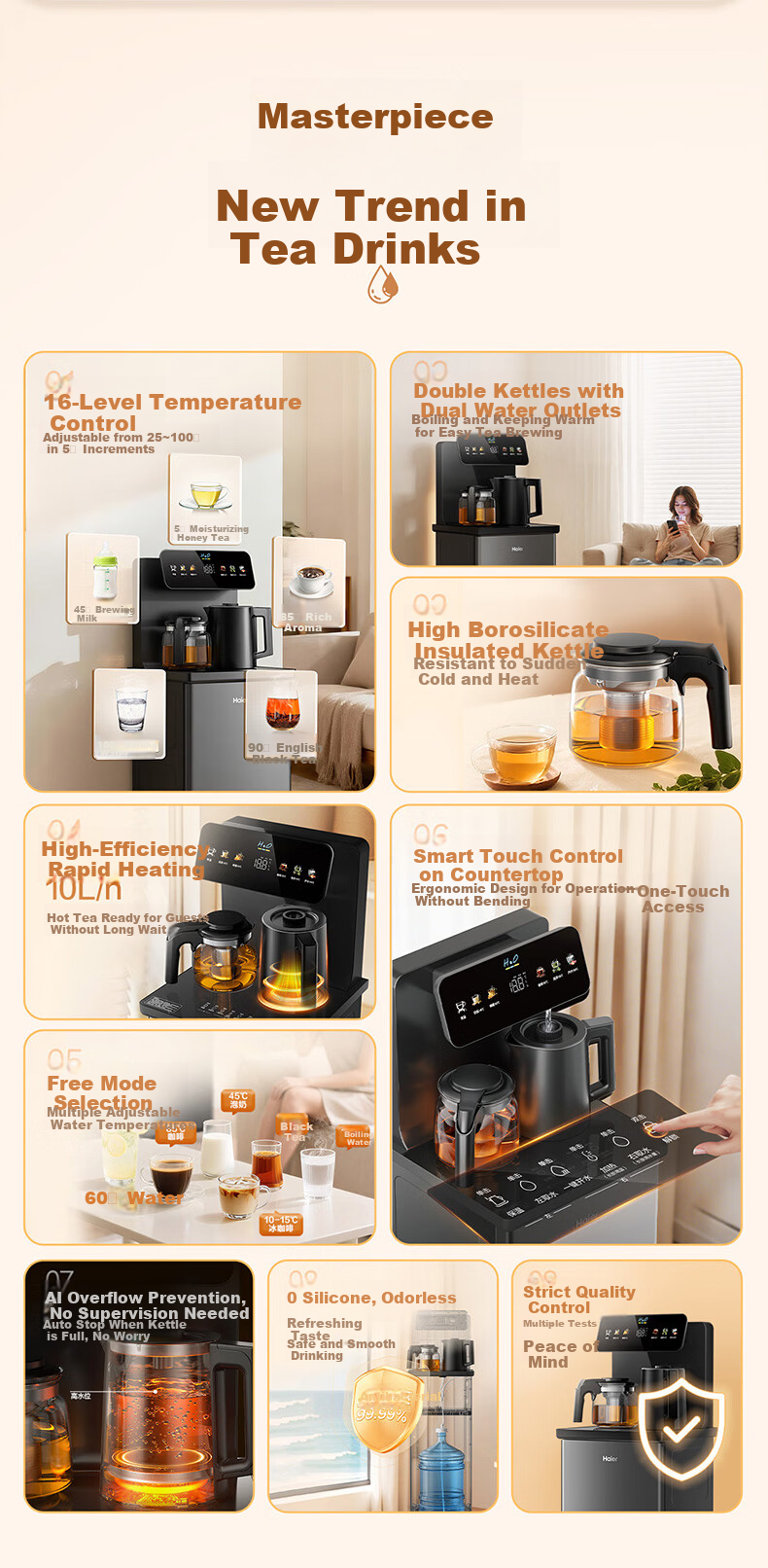 Haier Little Star Tea Bar Water Dispenser Home High-End Living Room Electric Kettle Integrated Automatic Water Supply Bottom-Loading Water Bucket Fully Automatic Smart Tea Bar Cabinet Warm and Hot Mod 4