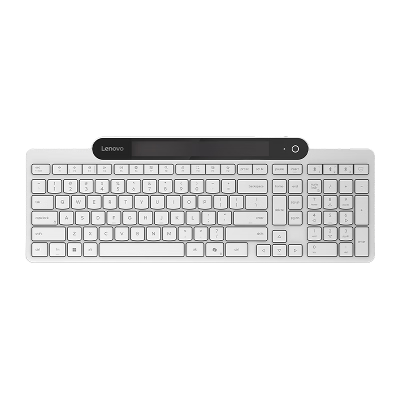 Lenovo Eco-friendly New Energy Solar Charging Bluetooth Keyboard Scissor Switch Quiet Portable Office Multi-device Connection Laptop Tablet Phone Keyboard White