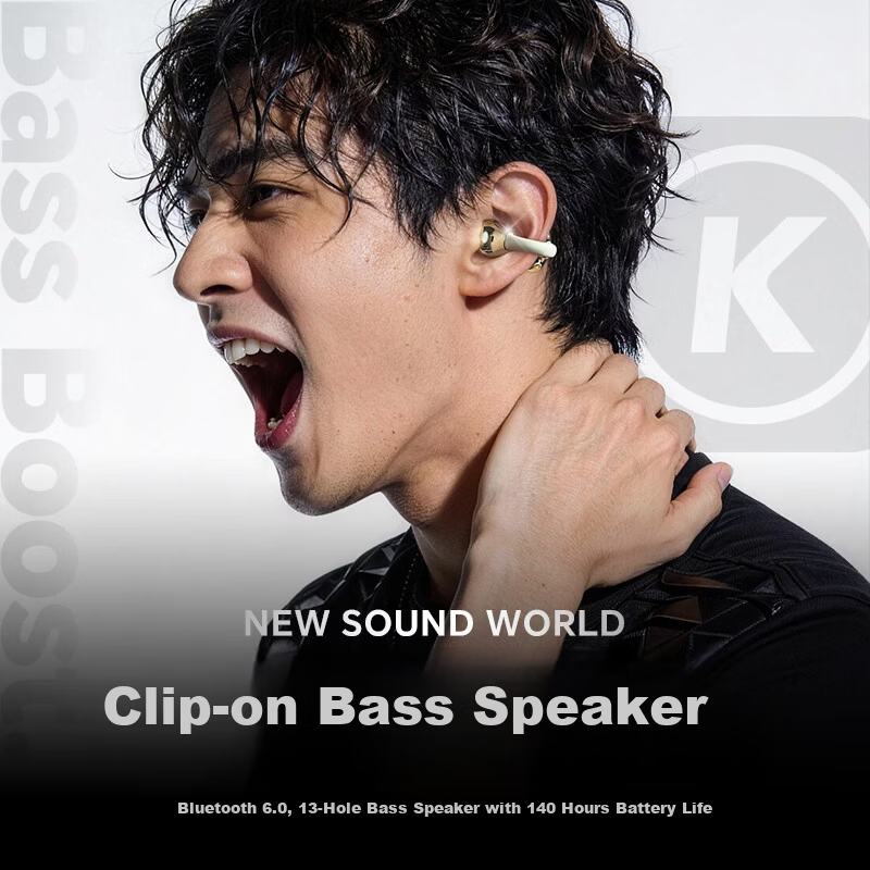 KUGOU ET300 Bluetooth 6.0 Clip-On Bone Conduction Earphones Open-Ear Wireless Sports Running Music Gaming Noise-Cancelling Long Battery Life