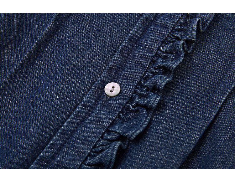 Demana Cloud Cotton 100 Lyocell French Style Round Neck Ruffle Drawstring Denim Shirt for Women Spring Autumn Premium 8