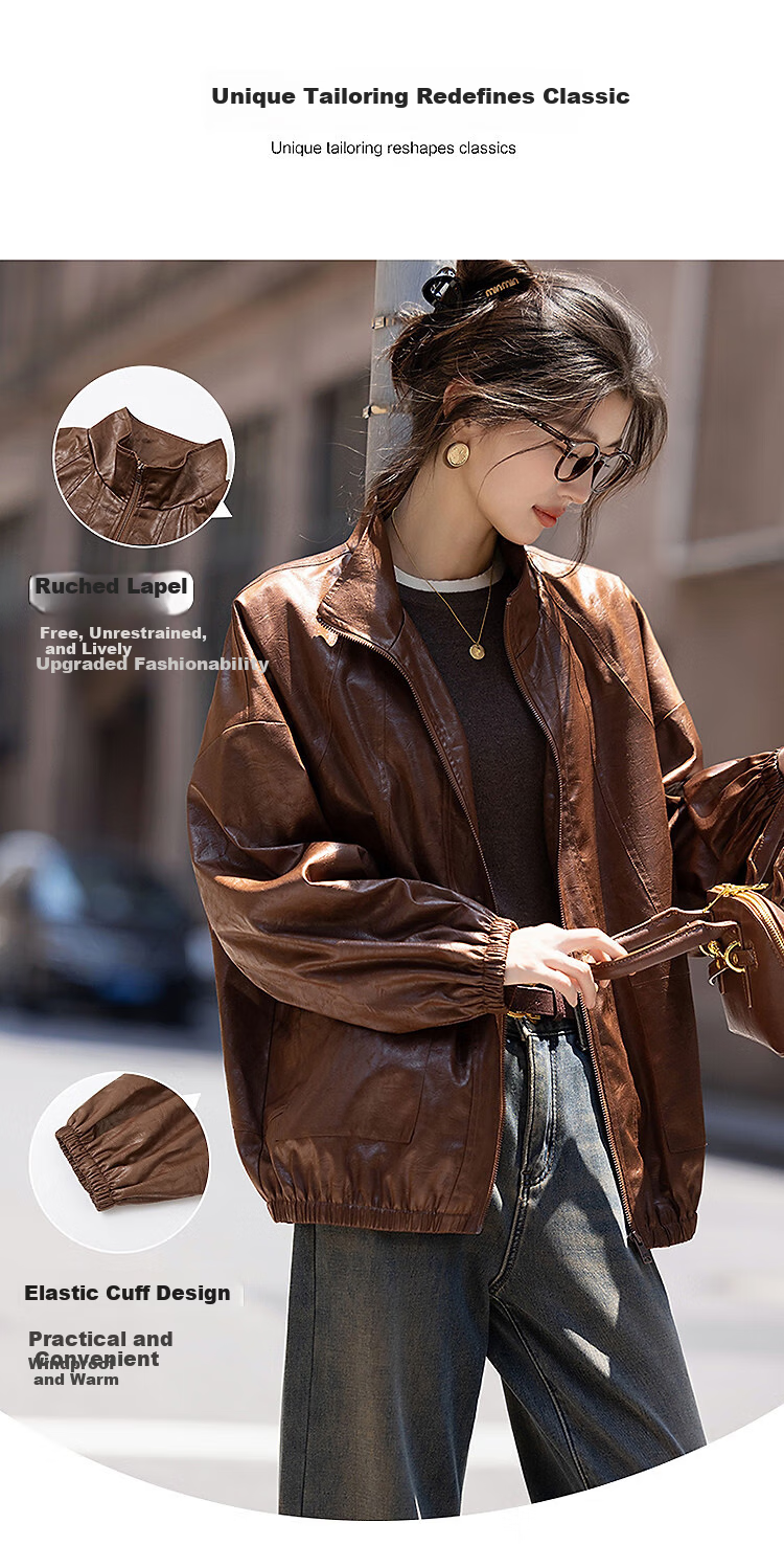 Demana [Hong Kong Style Time] Autumn Vintage Retro Old Coin Design Wrinkled Lapel Loose Small Size Women's Jacket 2