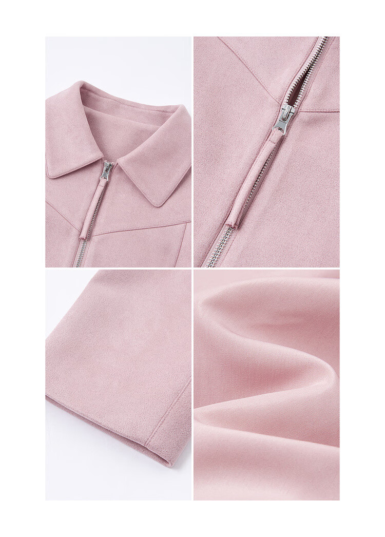 Mt [Mist Wild Rose] Spring Sweet Cool Style Suede Lapel Zipper Loose Short Women's Jacket Coat 14