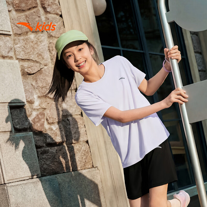 Anta Kids Short Sleeve T-Shirt Sports Quick-Dry Boys Summer 2026 Outdoor Short Tee Girls Easy-Care TA72625110