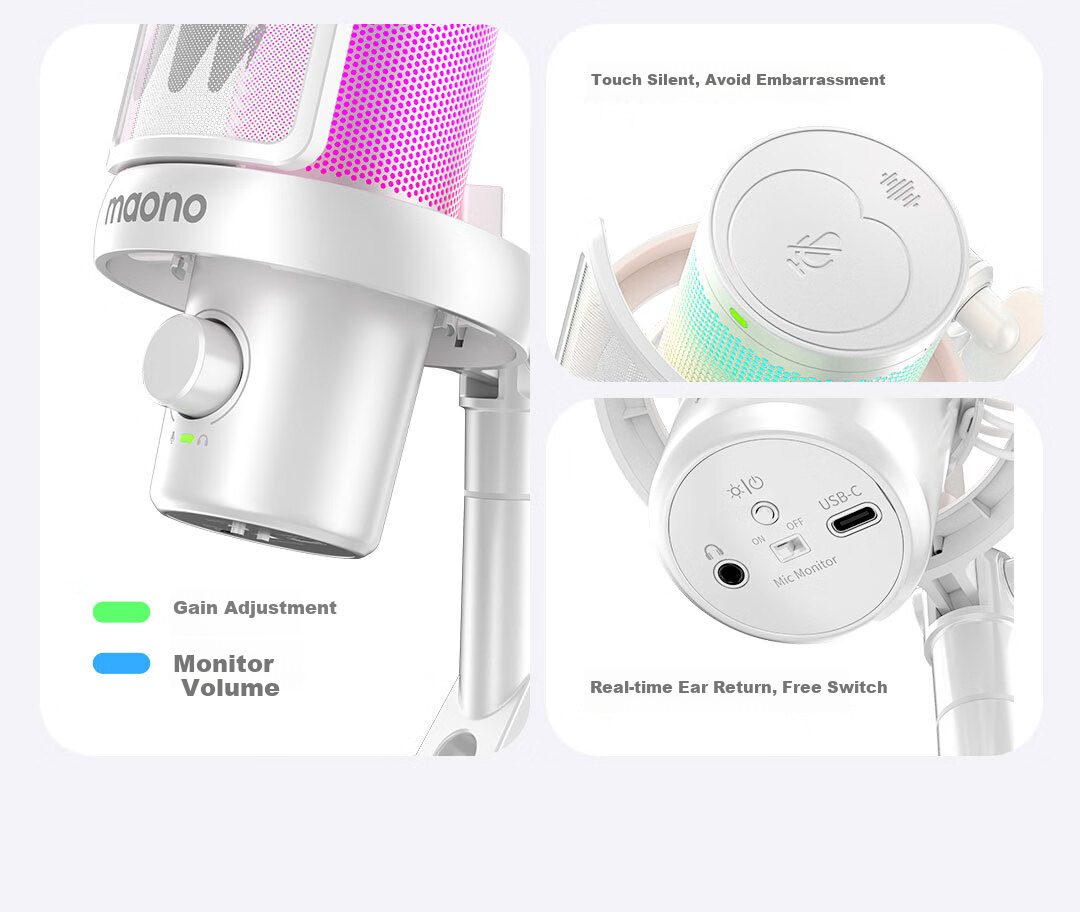 Maono Wireless Microphone Live Singing KTV Condenser Microphone Professional Built-in Sound Card Computer Mobile Recording Dedicated Device Software Reverb Tuning DM40Live Desktop Model 33