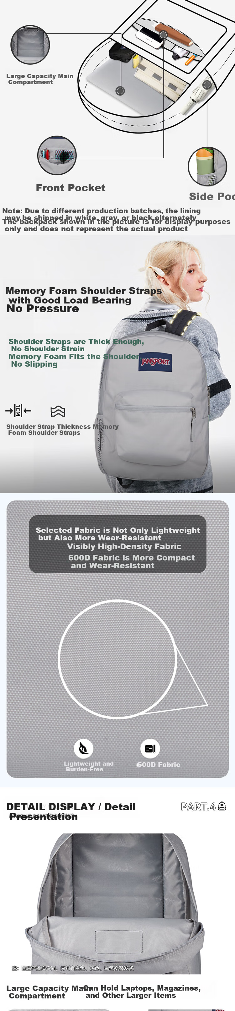 JANSPORT Jasper Backpack Men Women Casual Student School Bag 47LWDH7 Frost 2