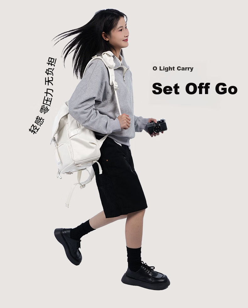 Zhuoer Vitality Series Square Camera Bag Photography Backpack Casual Minimalist Style Top and Bottom Compartments One Camera Two Lenses 15L Pearl White 2