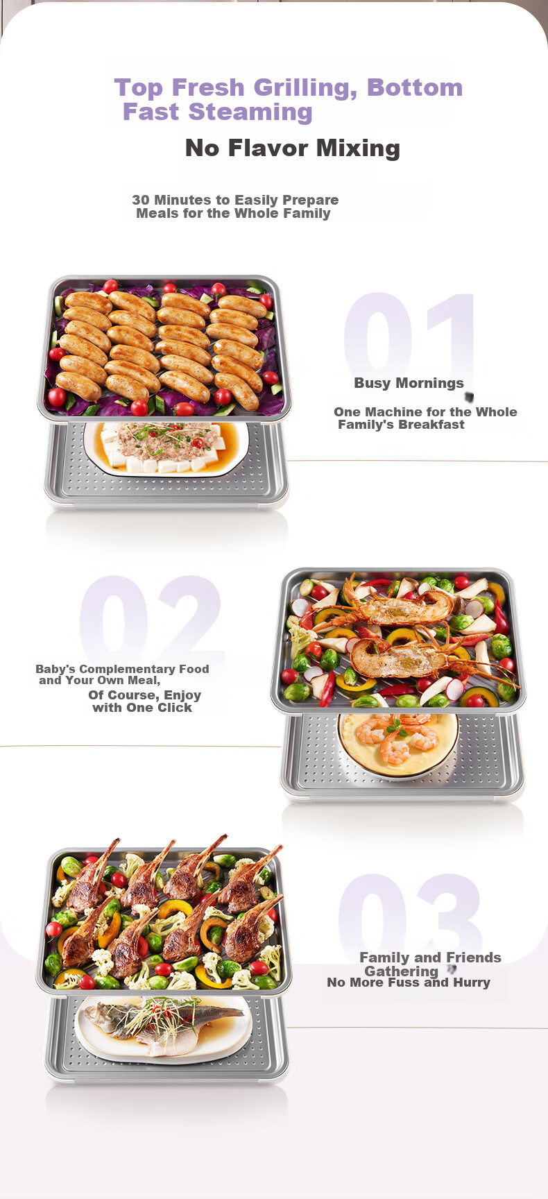 CASDON Yang Mi Recommended 32L Countertop Microwave Oven with Steam, Bake, Roast, and Air Fry Functions Dual Convection Purple Flame T8 14