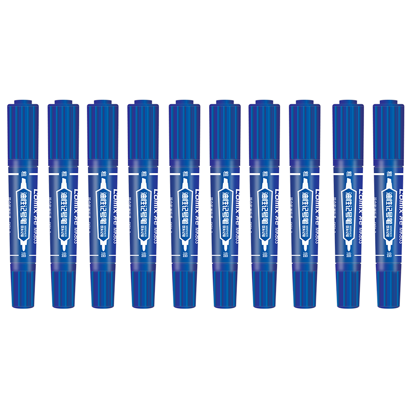 COMIX Double-Tip Permanent Marker Pens, Pack of 10, Tool, Blue, MK803