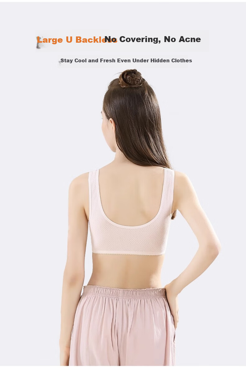 Energetic Girls' Cotton Underwear Vest for Middle and High School Students, Developmental Period Children's Tank Top, Youth Anti-Exposure Bra 9