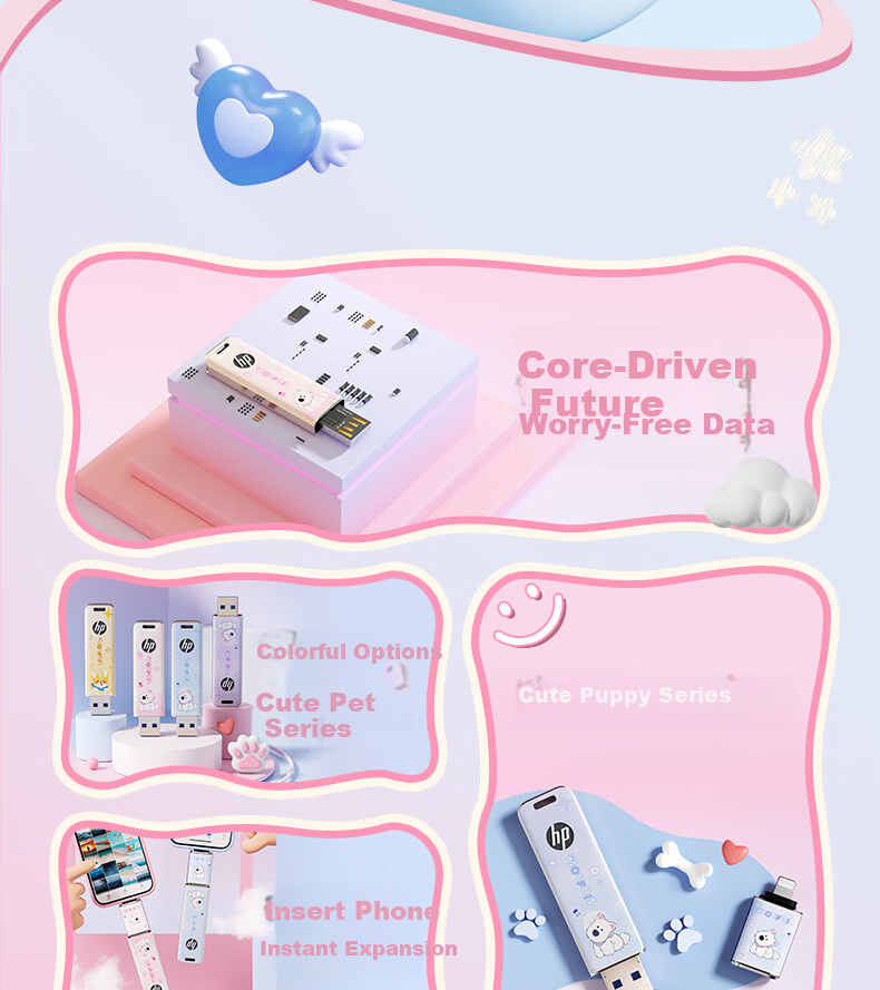 HP 32GB Cute Pet USB Flash Drive with Highland Terrier Type-C Adapter, Adorable Highland Terrier USB Drive, Up to 230MB/s, Suitable for Study, Office, Bidding, Mobile, PC, and Car Use 4