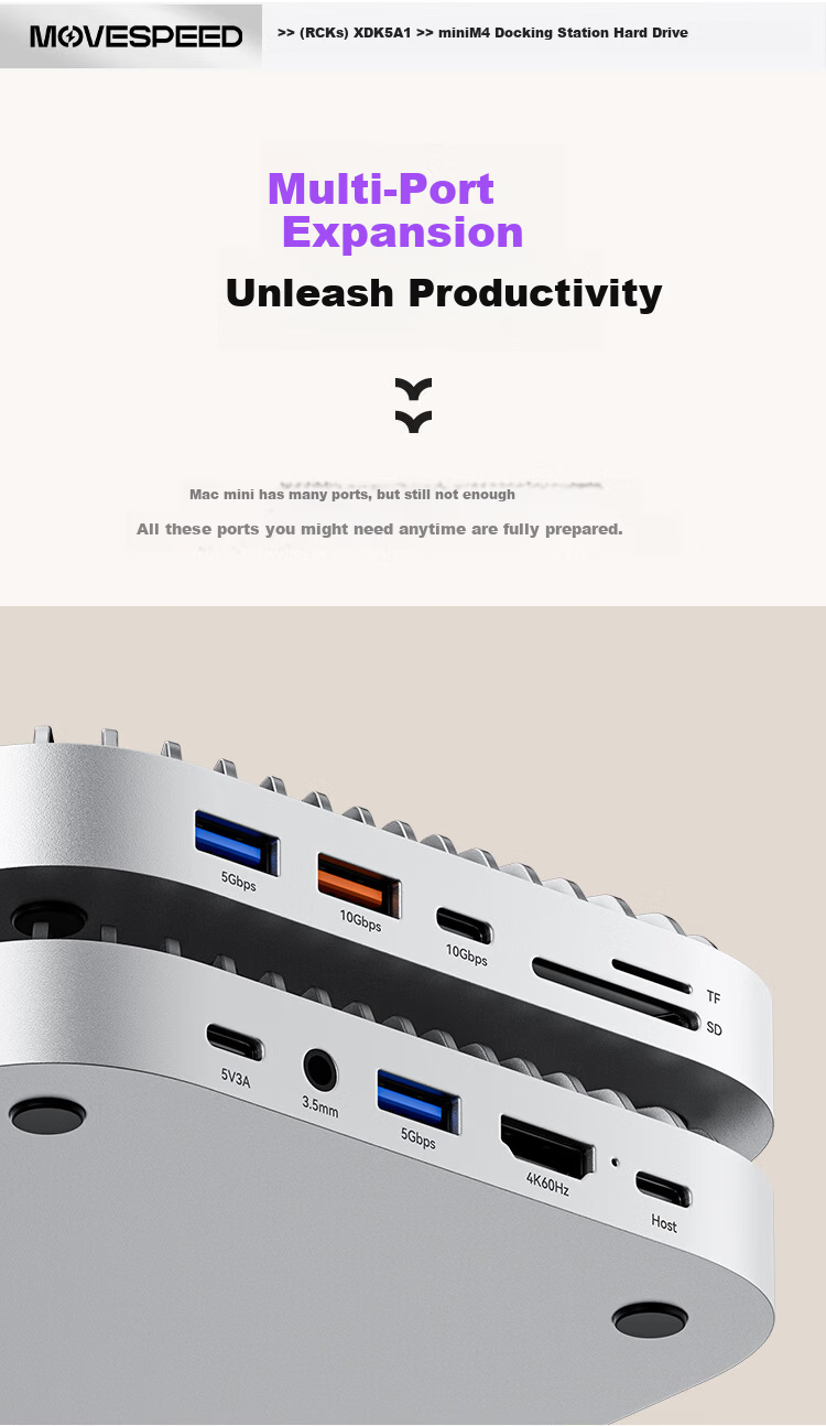 MOVE SPEED 4TB Portable SSD (PSSD) for Mac mini M4 Dock Expansion Drive 40G Transfer External SSD Hard Drive with Cooling USB Dock 8