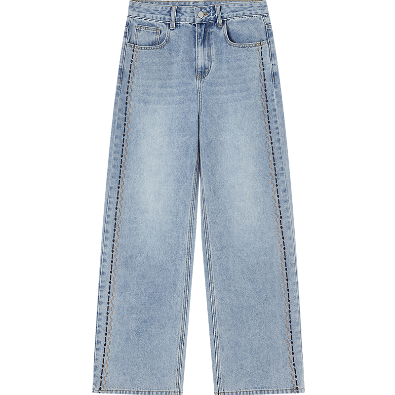Demana [Cloud Oxygen Cotton] Spring High-Waist Embroidered Slimming Straight-Leg Concealing Wide-Leg Jeans for Women Premium Quality