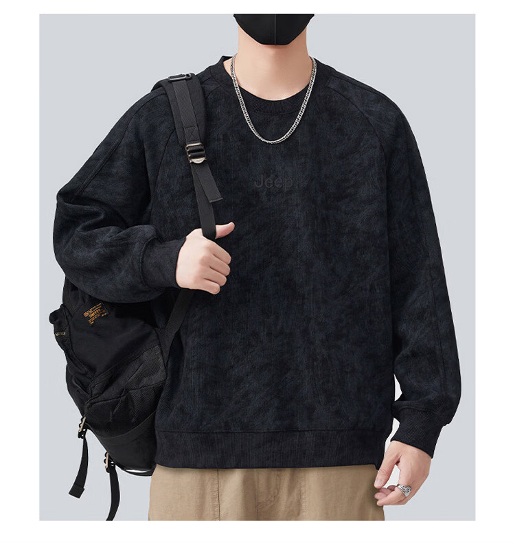 JEEP Men's Tie-Dye Long Sleeve T-Shirt Sweatshirt Loose Fit Base Shirt Gray 3XL Spring Autumn 14