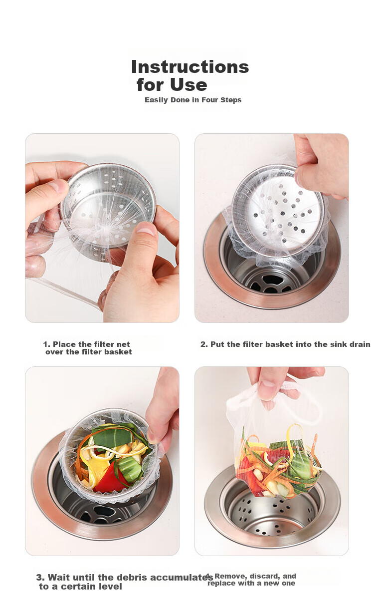 COODORA Disposable Kitchen Sink Drain Filter Mesh Elastic Drawstring Anti-Clogging Strainer 1