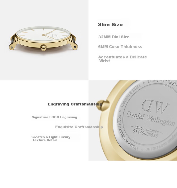 DanielWellington DW Ladies Watch, Light Luxury Gold-Plated Simple Quartz Wristwatch for Women, Birthday Gift for Girlfriend, DW163 5
