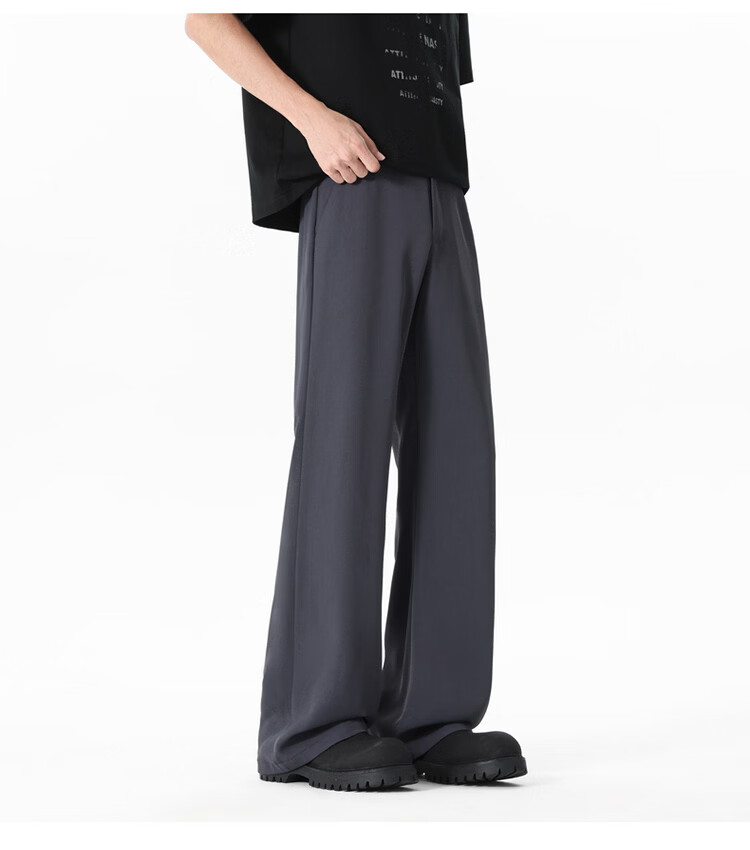 Dingfengbaoluo Men's Summer Loose Lightweight Straight-Leg High-End Feel Slight Flare Casual Suit Pants DBY68 Black XL 16