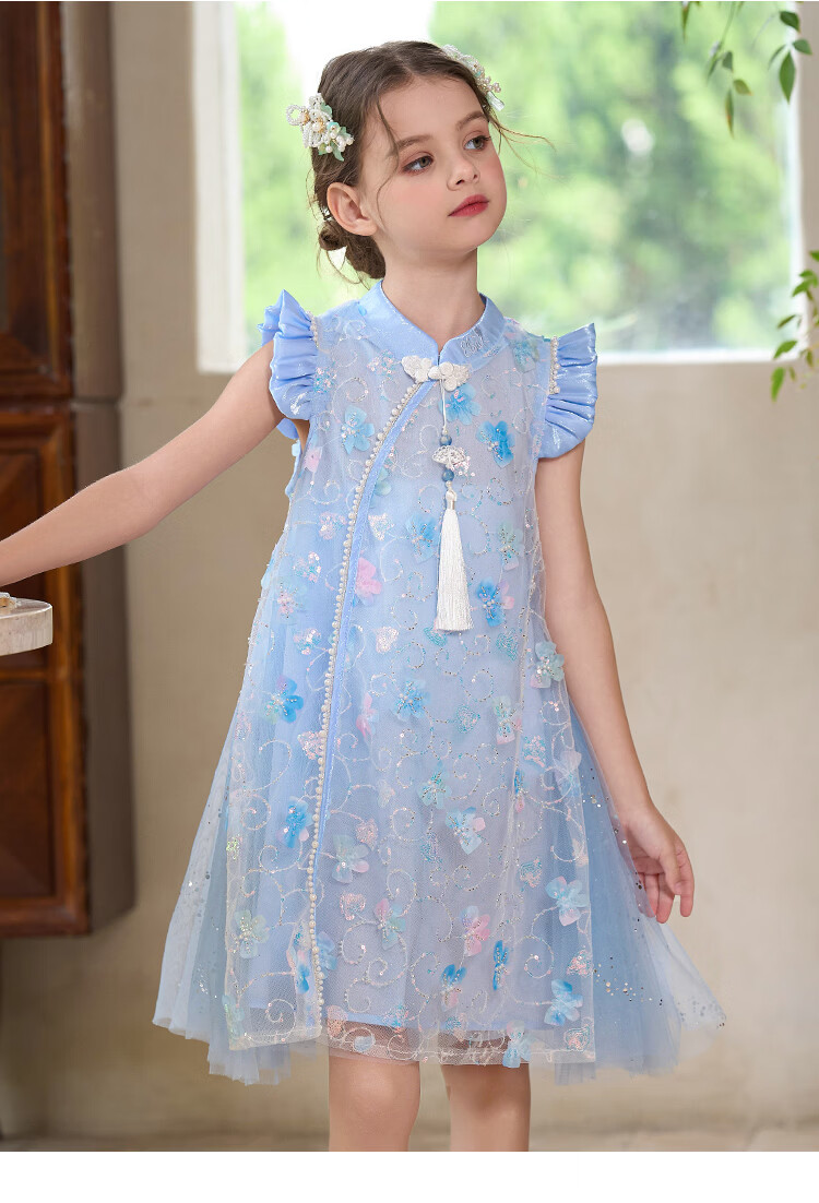 Disney Elsa Princess Dress Girls 2026 New Summer Children's Performance Costume New Chinese Style Qipao Hanfu Dress 11