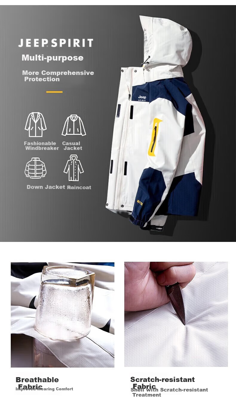 JEEP SPIRIT Unisex 3-in-1 Outdoor Windproof Warm Cold-Resistant Jacket Set 12
