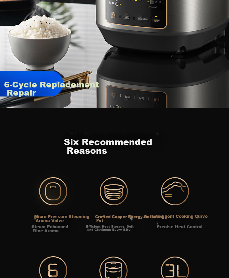 Midea 3L Rice Cooker Home Micro-Pressure Slow Cook Smart Reservation Yogurt Multifunction Copper Energy-Gathering Non-Stick Inner Pot Electric Rice Cooker 1-6 People [MB-TQ332] 2