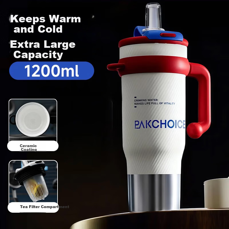 PAKCHOICE Large Capacity Insulated Tumbler Ice King Ceramic Liner 2026 New High-Value Giant Car Portable Straw Cup