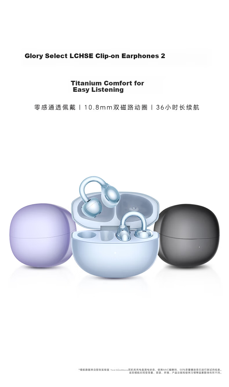 Honor Clip-On Earphones 2 Honor Earphones Bluetooth Earphones Dual-Mic Call Noise Cancellation Long Battery Life Comfortable Compatible with Honor Huawei Phones Monet Purple for Sets 1