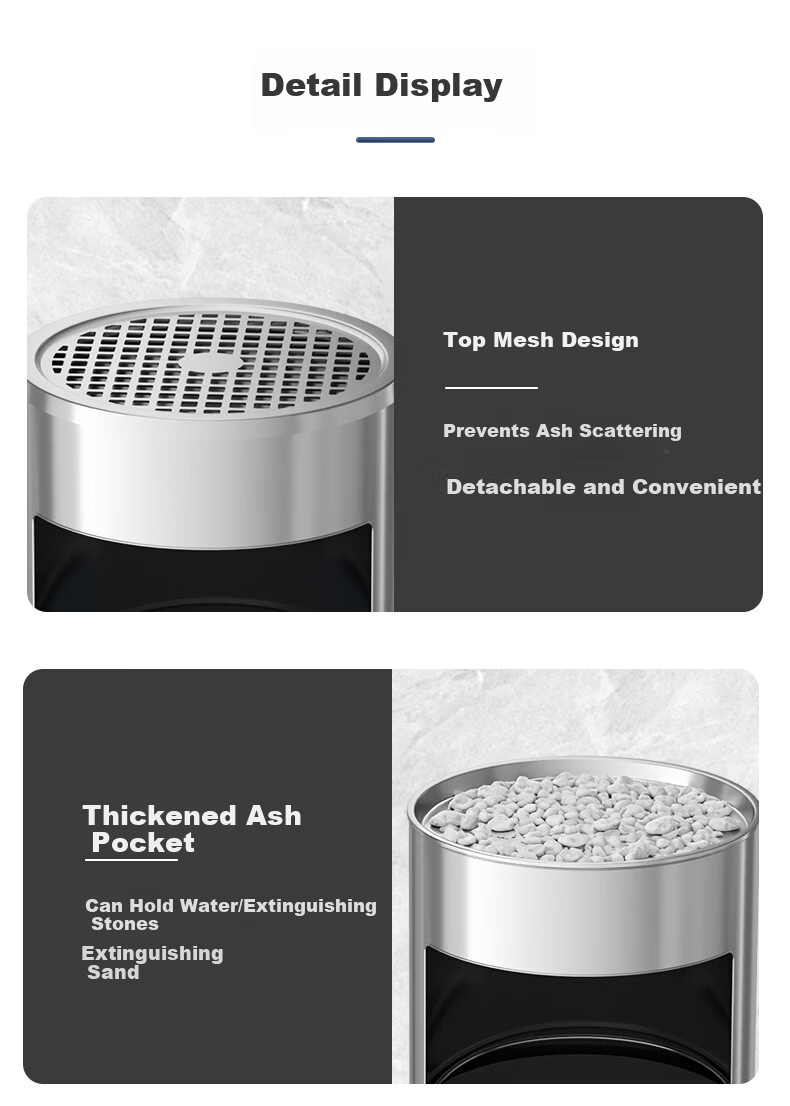 Supercloud Stainless Steel 16L Ashtray Trash Can Commercial Vertical Smoking Extinguishing Garbage Bin with Ashtray for Hotel Lobby 8