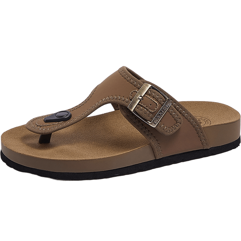 CAMEL Women's Beach Sandals Simple Casual Toe-Post Buckle Birkenstock Style L26M504036 Brown Size 37