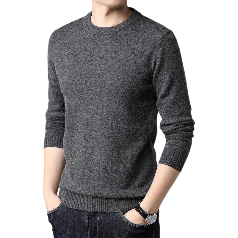 Hengyuanxiang Solid Color Thickened Crew Neck Sweater Men's Mid-Aged Knitted Thermal Base Layer