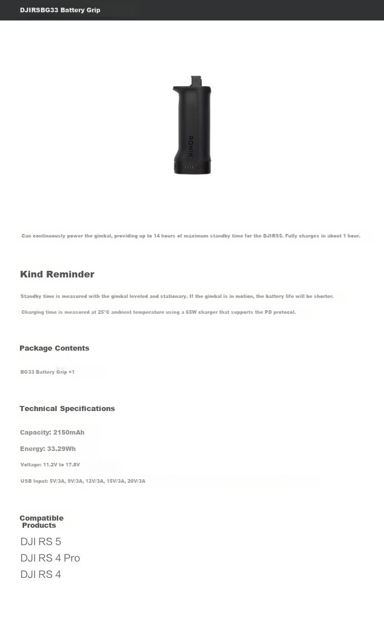 DJI RS BG33 Battery Grip for DJI RS 5/RS 4 Pro/RS 4 Stabilizer Accessories 2